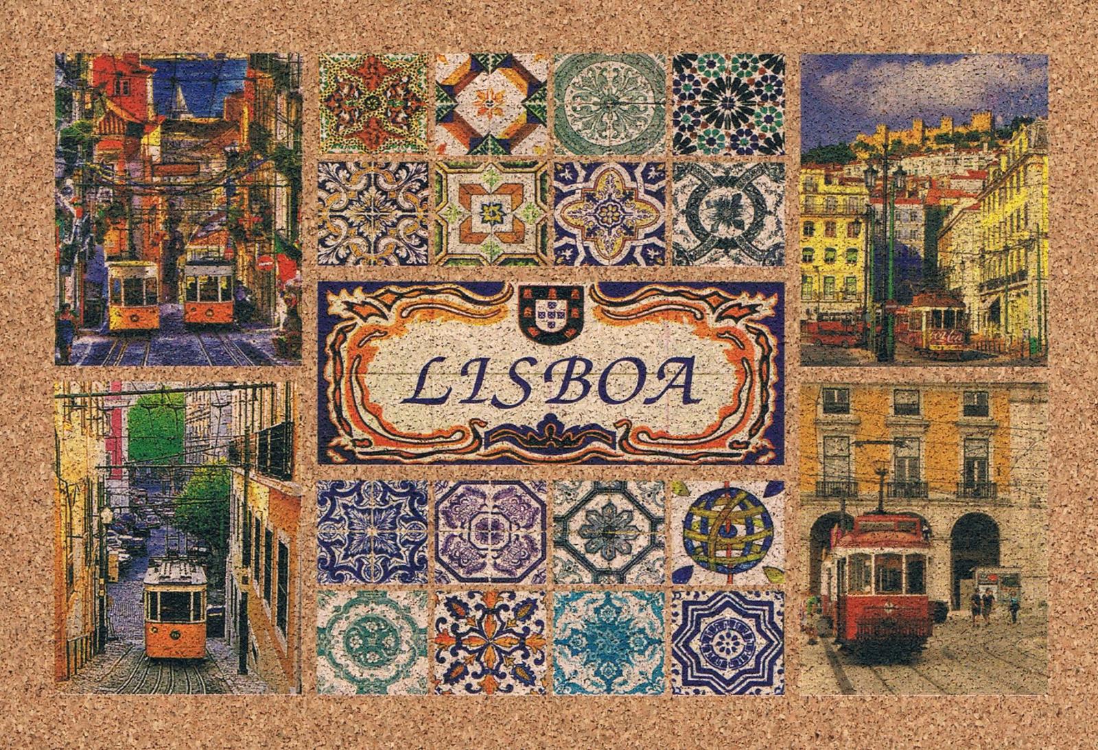 Lisbon Trams and Colourful Azulejo Mosaic Cork Postcard