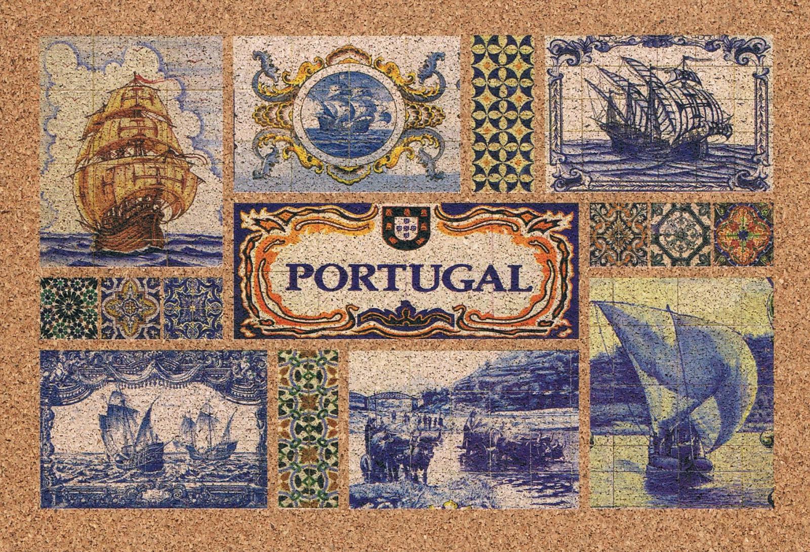 Portuguese Sailing Ships and Maritime Azulejos Cork Postcard