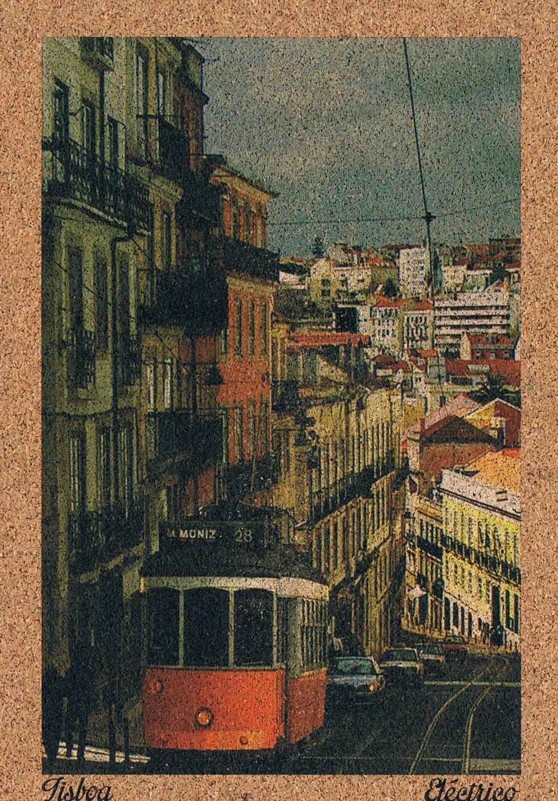 Lisbon Historic Number 28 Tram on a Hill Cork Postcard