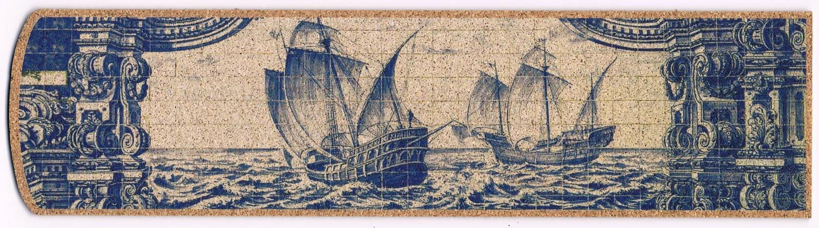 Portuguese Sailing Ships Blue Azulejo Cork Bookmark