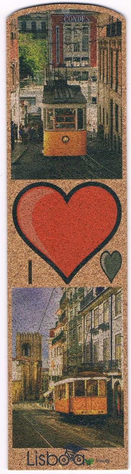 I Love Lisboa Heart and Trams Cork Bookmark