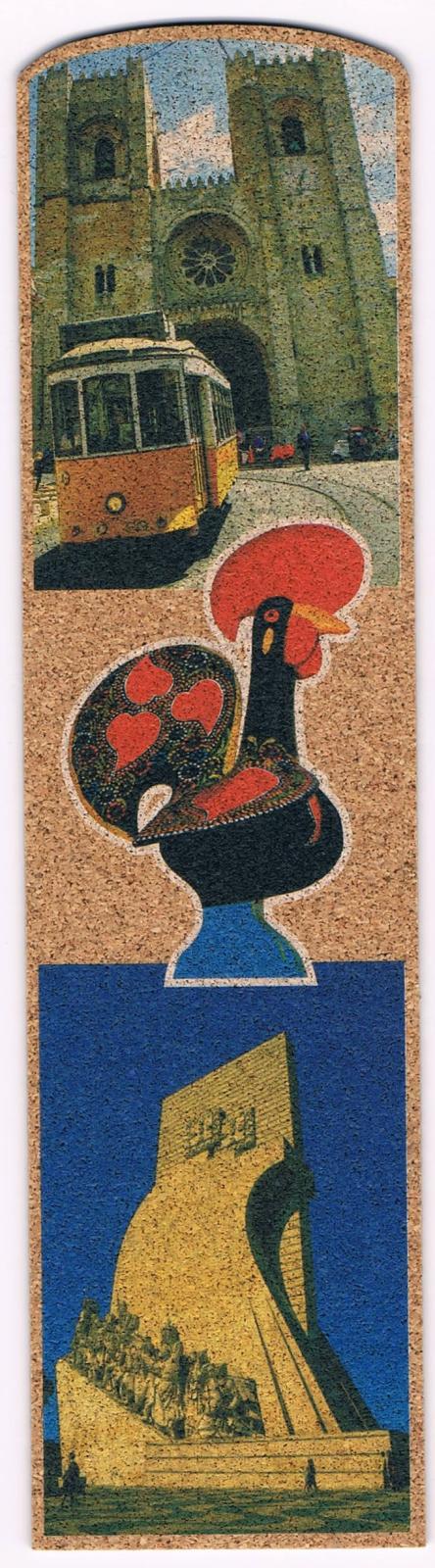 Lisbon Cathedral Tram, Rooster and Discoveries Monument Cork Bookmark