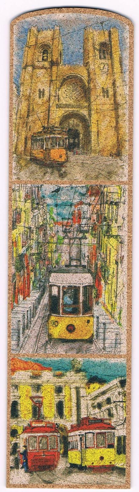 Illustrated Lisbon Cathedral and Three Trams Cork Bookmark