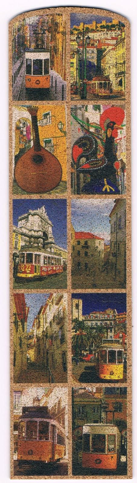 Lisbon Tram, Guitar and Rooster Photo-Mosaic Cork Bookmark