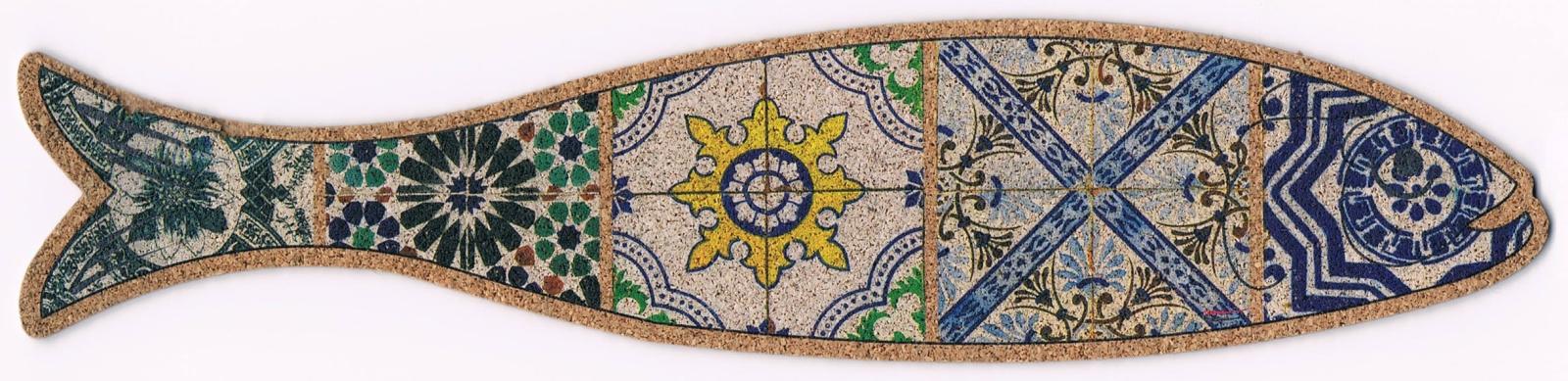 Geometric Portuguese Azulejos Sardine-Shaped Cork Bookmark
