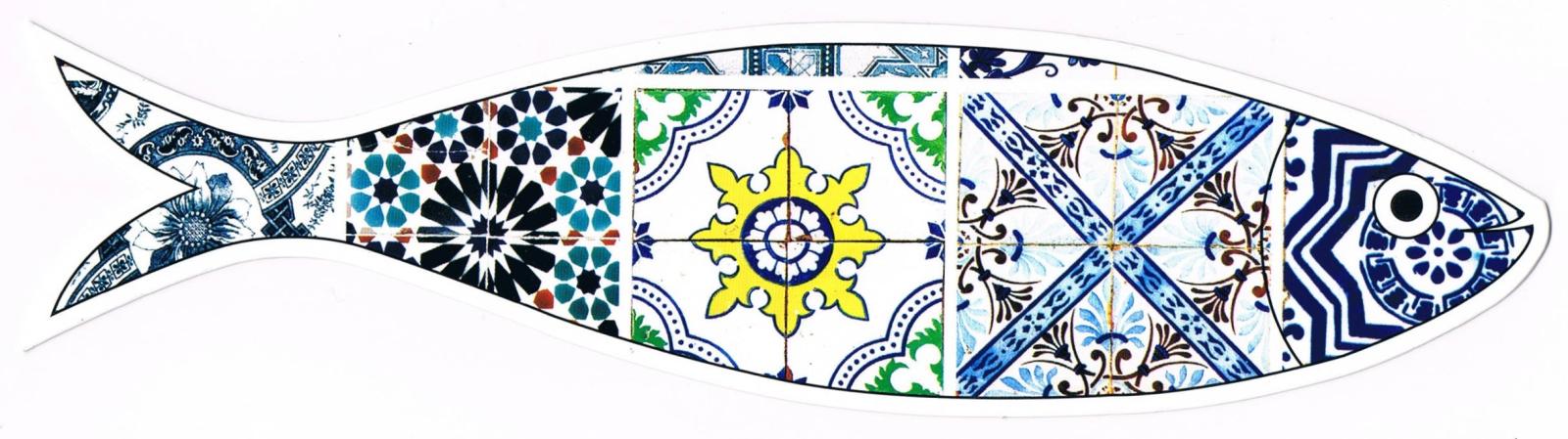Blue, Green and Yellow Floral Azulejos Sardine-Shaped Premium Bookmark