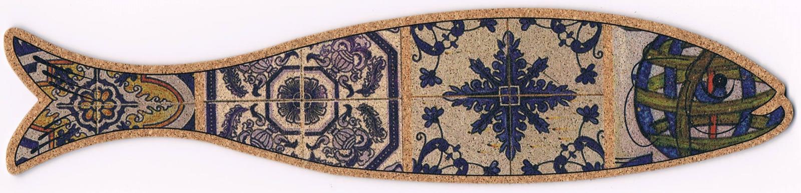 Blue Floral Azulejos Sardine-Shaped Cork Bookmark