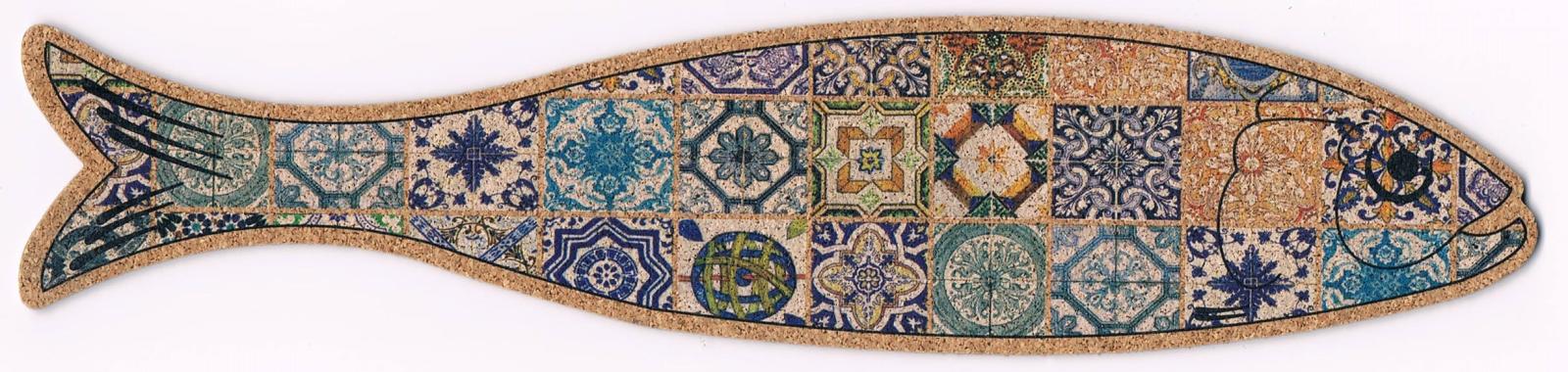 Colourful Azulejo Patchwork Sardine-Shaped Cork Bookmark