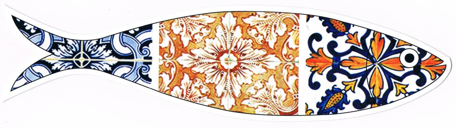 Orange Floral and Blue Azulejos Sardine-Shaped Premium Bookmark