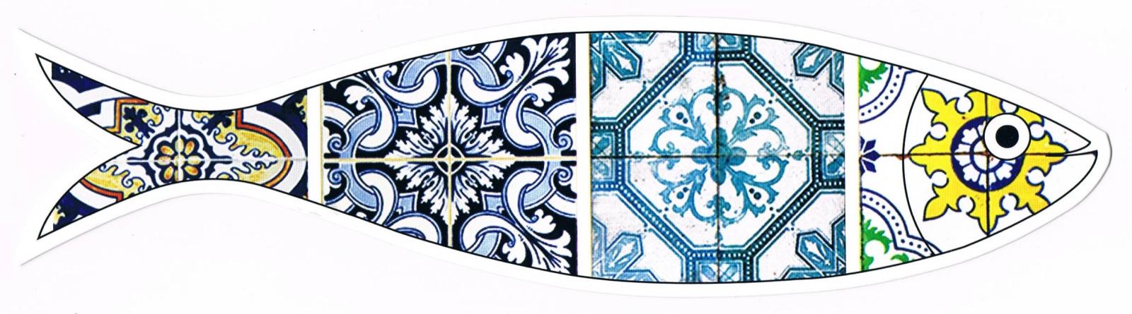 Blue and Yellow Geometric Azulejos Sardine-Shaped Premium Bookmark