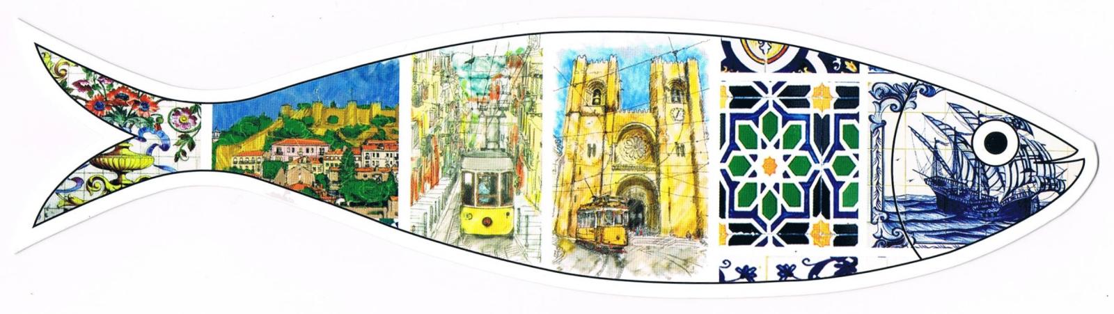 Lisbon Cathedral, Trams and Azulejos Sardine-Shaped Premium Bookmark
