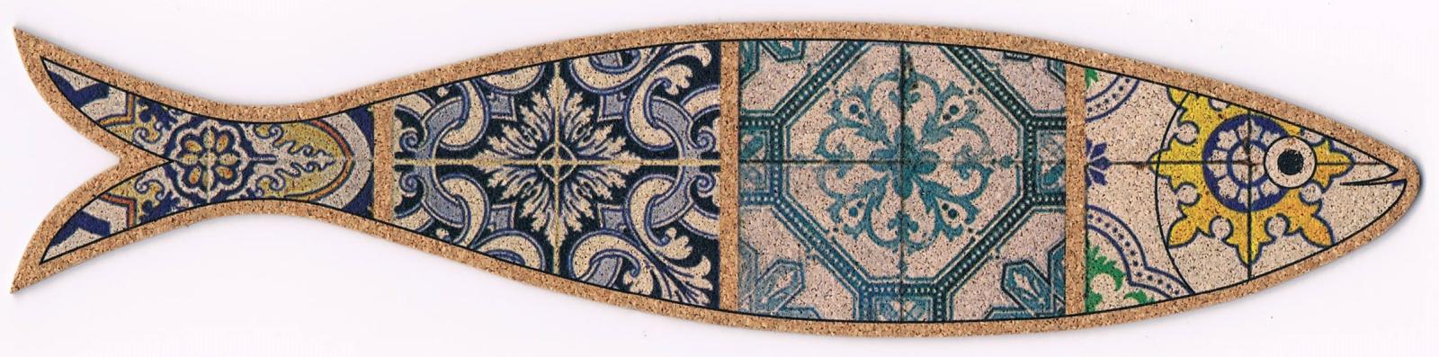Blue and Turquoise Azulejos Sardine-Shaped Cork Bookmark