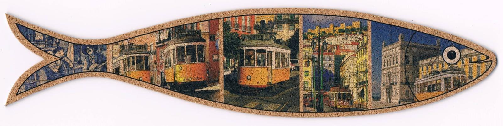 Lisbon Tram Photo Collage Sardine-Shaped Cork Bookmark