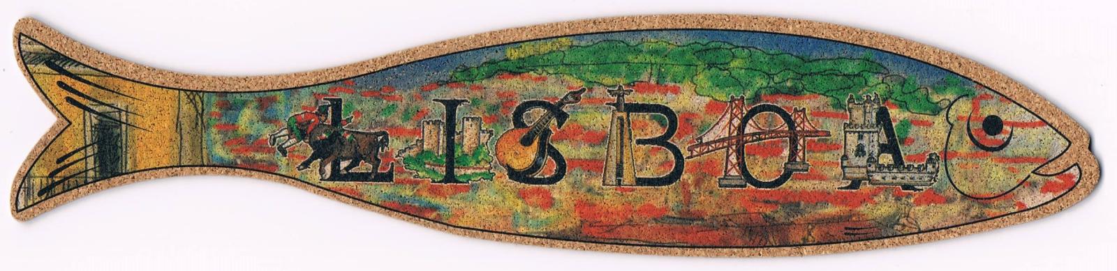 Lisboa Illustrated Letters Sardine-Shaped Cork Bookmark