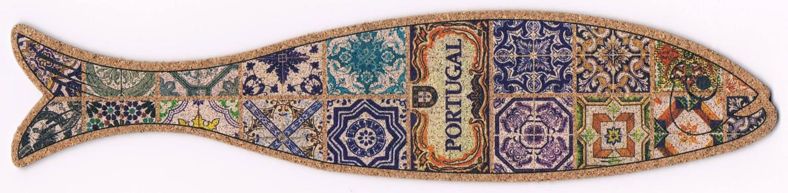 Portuguese Azulejo Patchwork Sardine-Shaped Cork Bookmark