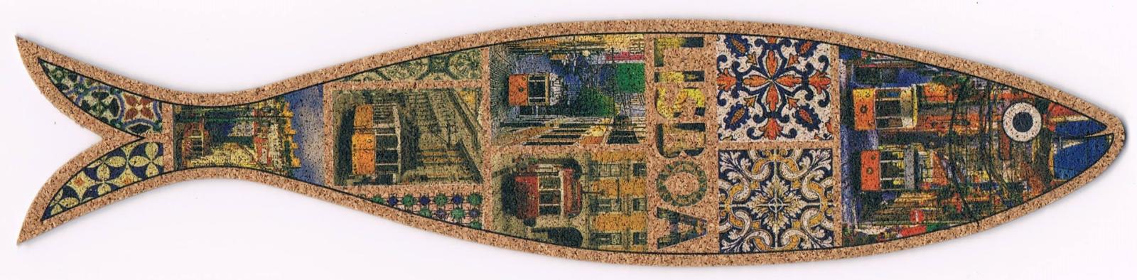 Lisbon Trams and Azulejos Sardine-Shaped Cork Bookmark