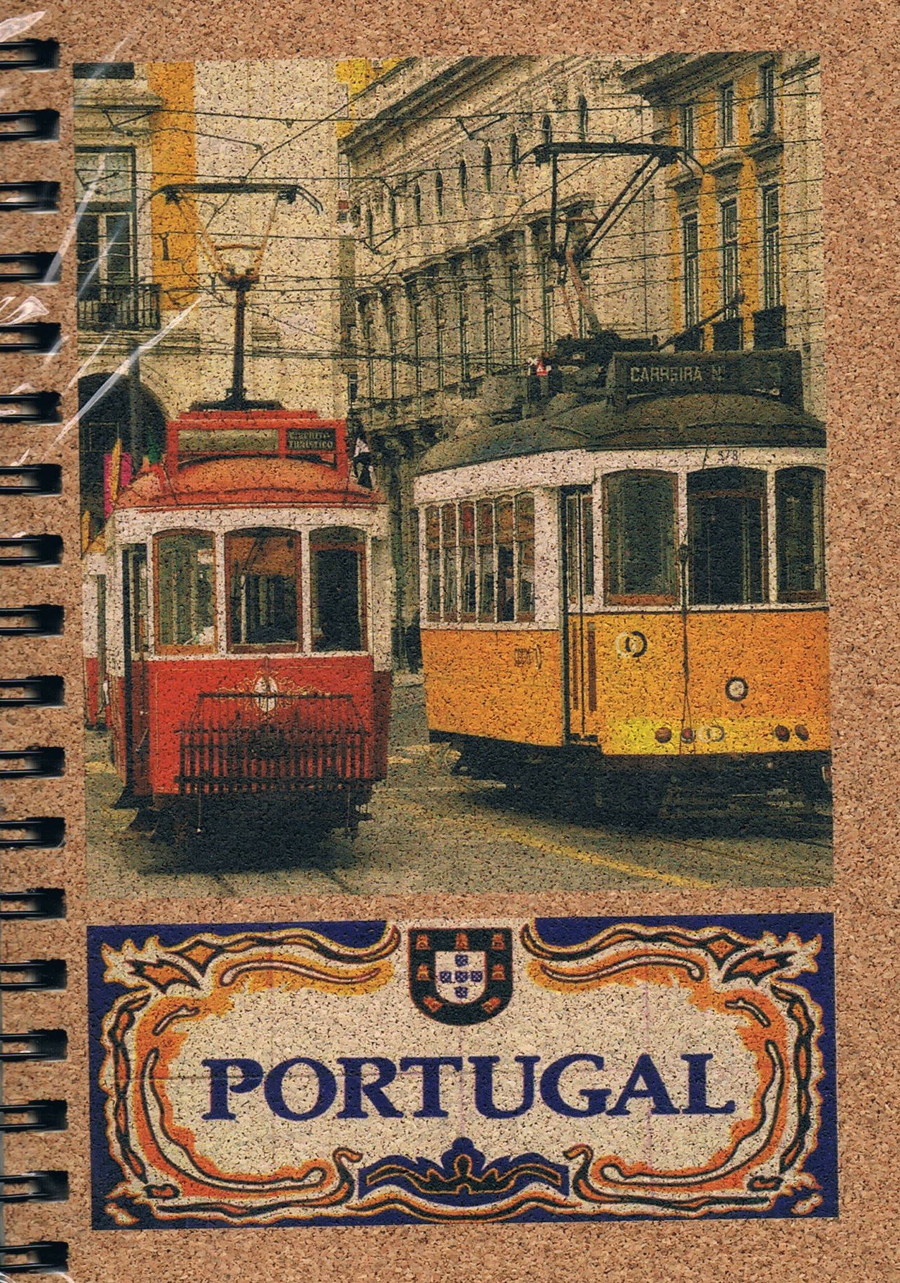 Portugal Trams & Azulejo Nameplate Cork-Cover Spiral Notepad