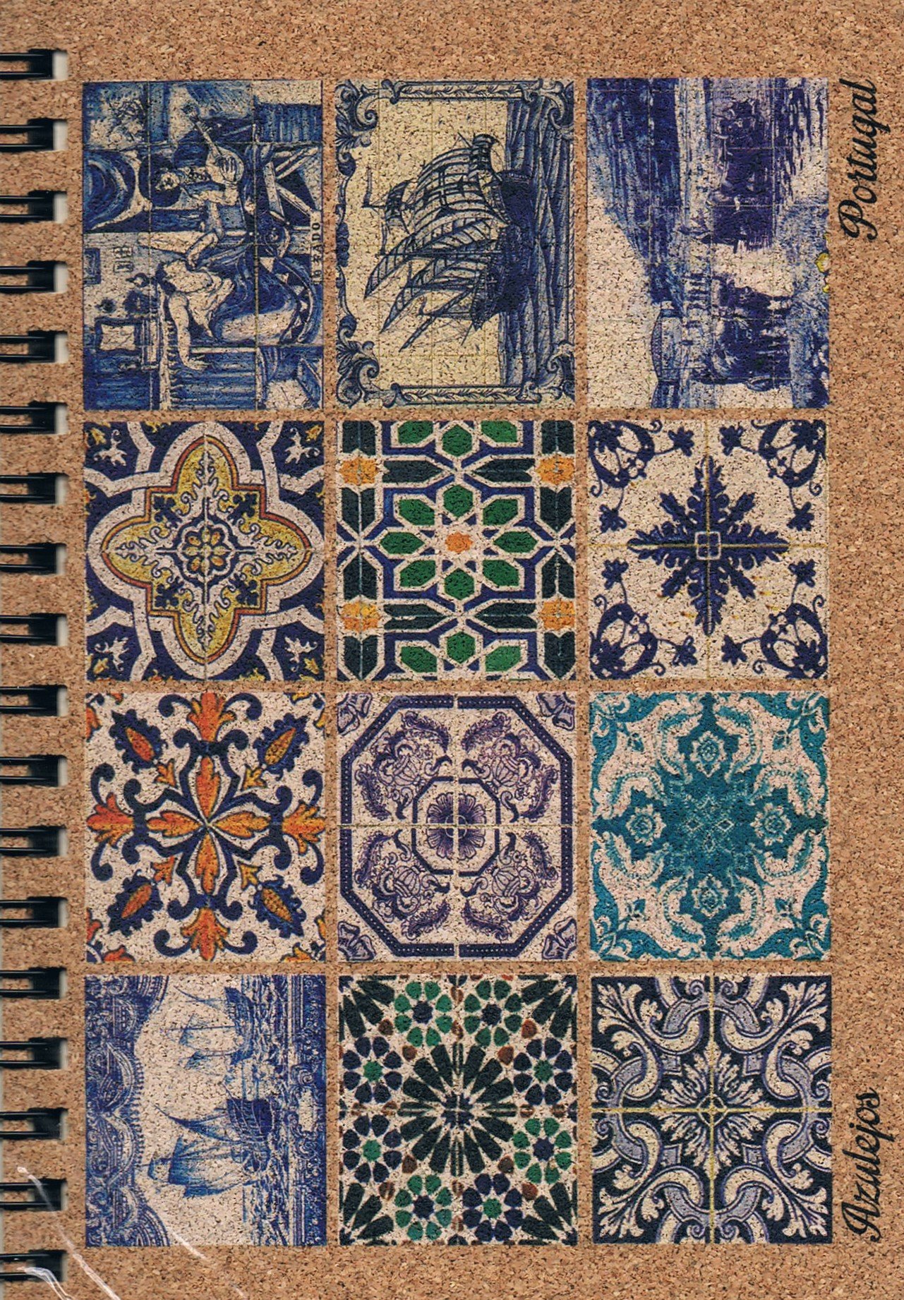 Traditional Blue Azulejo Patterns Cork-Cover Spiral Notepad