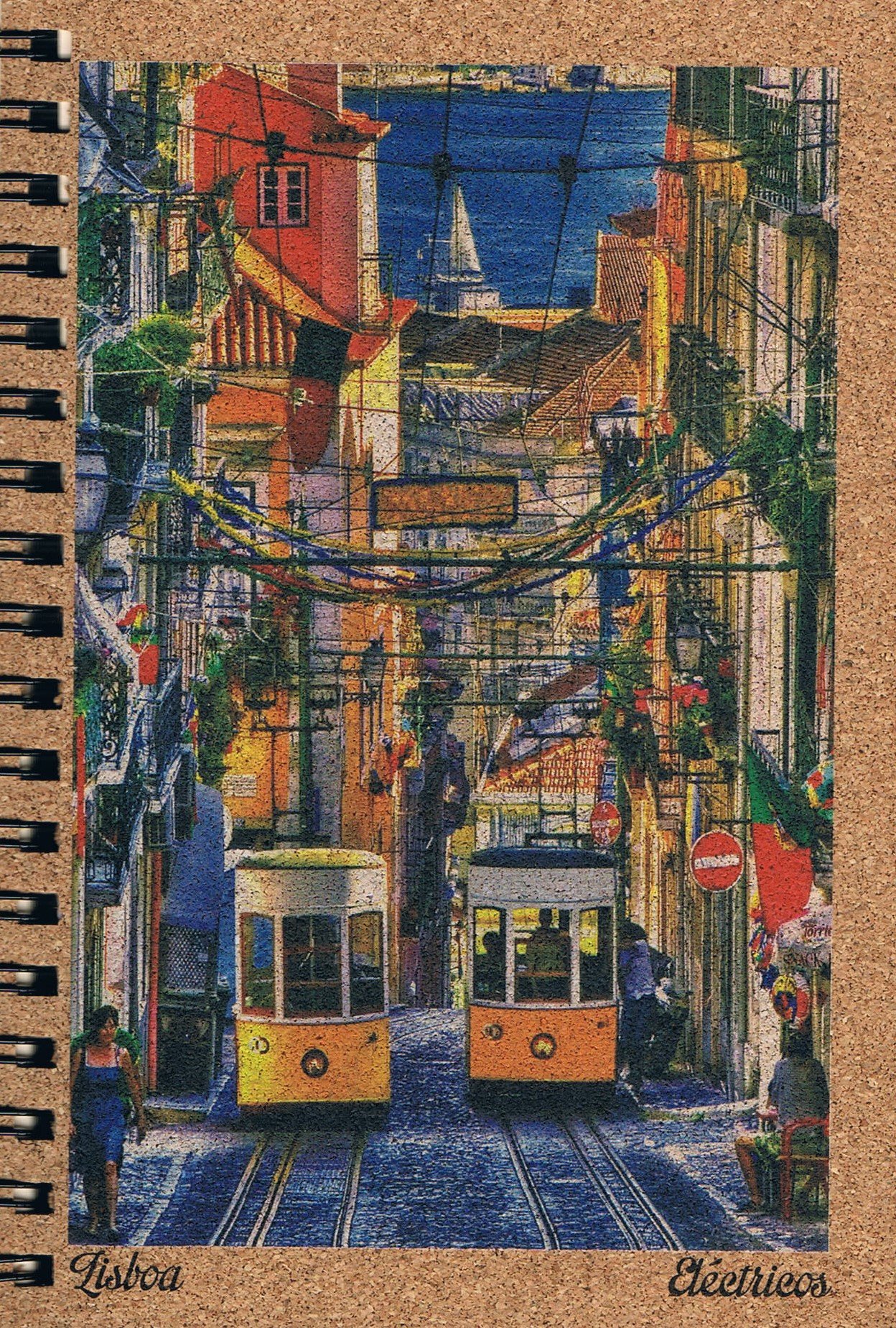 Lisbon Twin Yellow Trams Cork-Cover Spiral Notepad