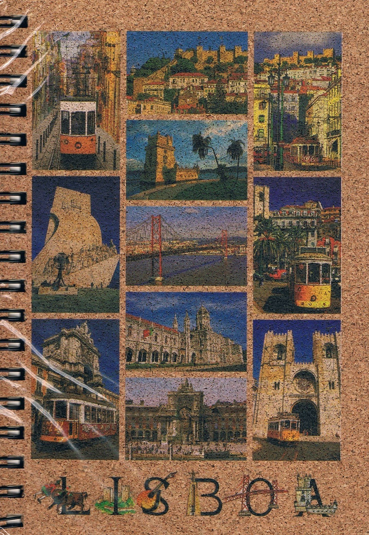 Lisboa Landmarks Postcard Collage Cork-Cover Spiral Notepad