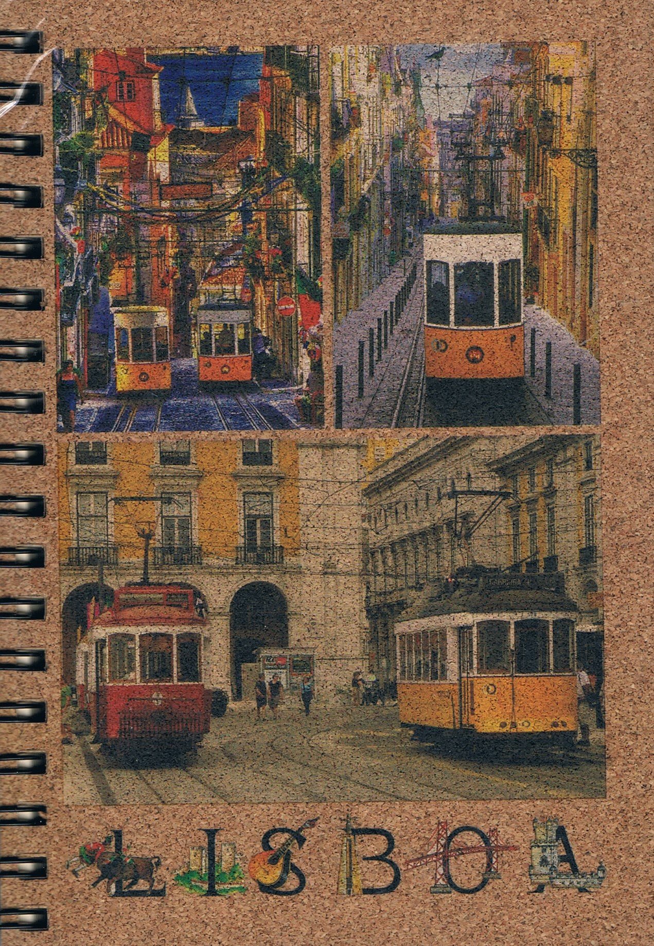 Lisbon Historic Trams Photo Collage Cork-Cover Spiral Notepad