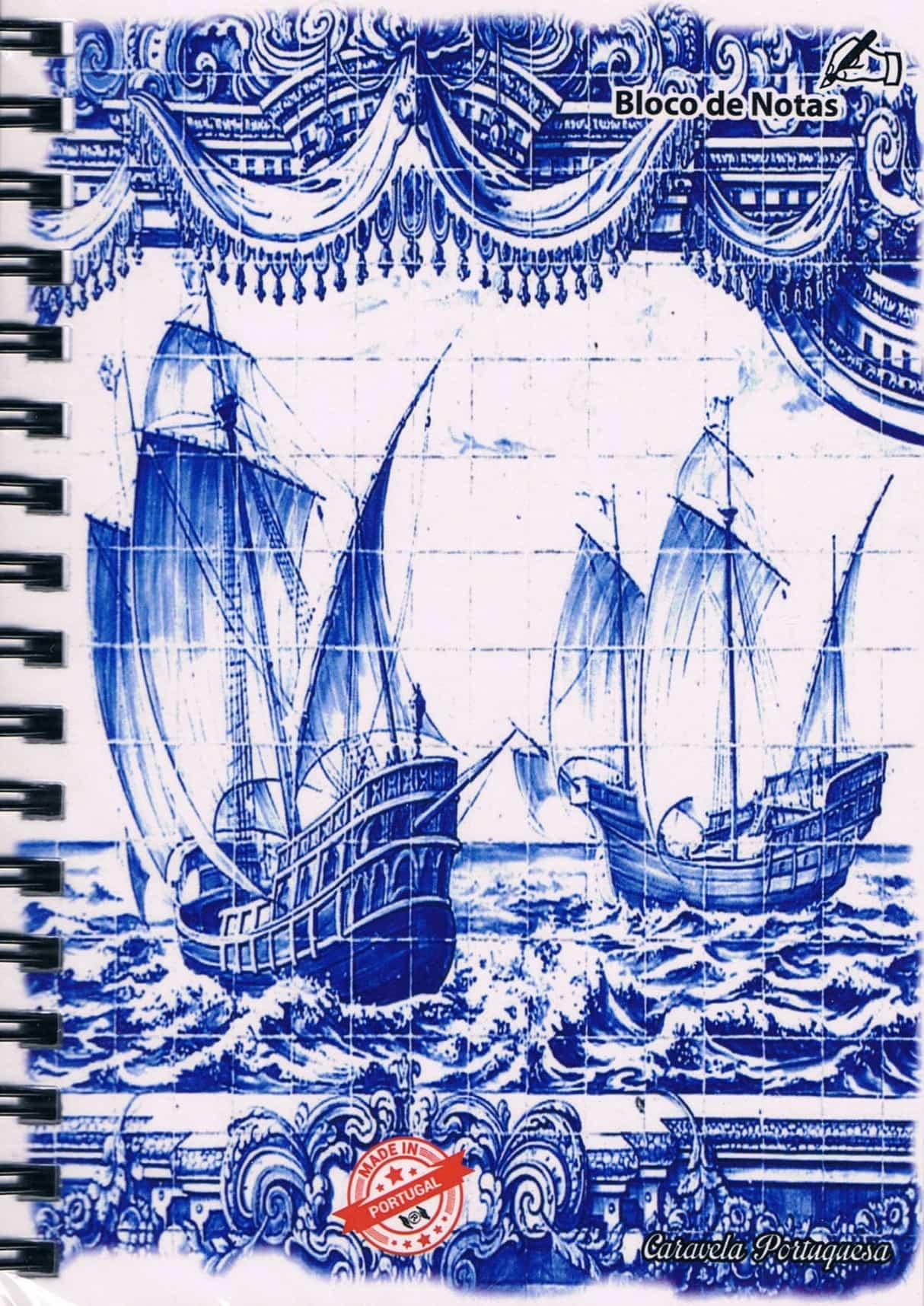 Portuguese Caravels Blue Azulejo Premium Spiral Notepad