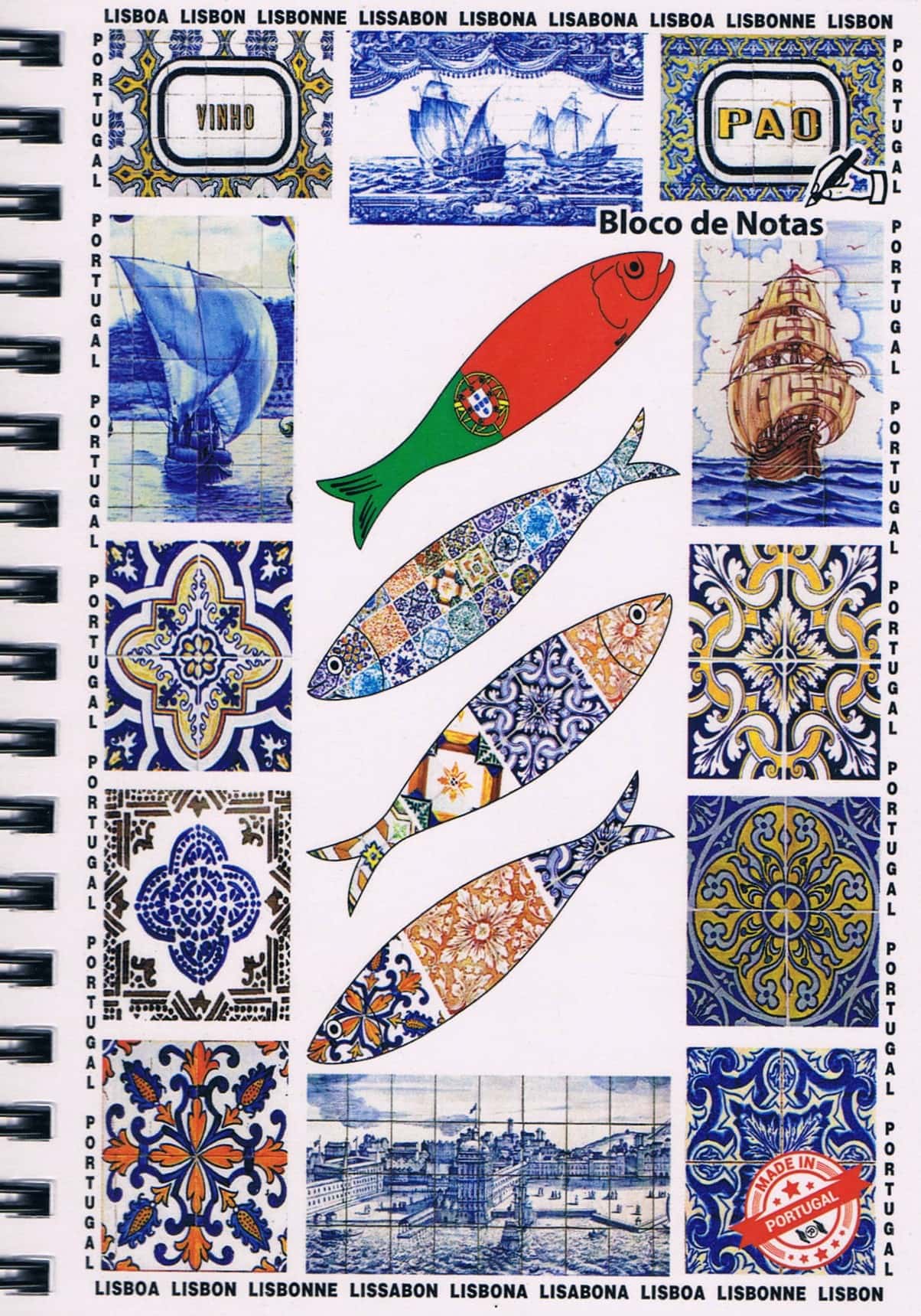 Portuguese Sardines & Azulejos Premium Spiral Notepad
