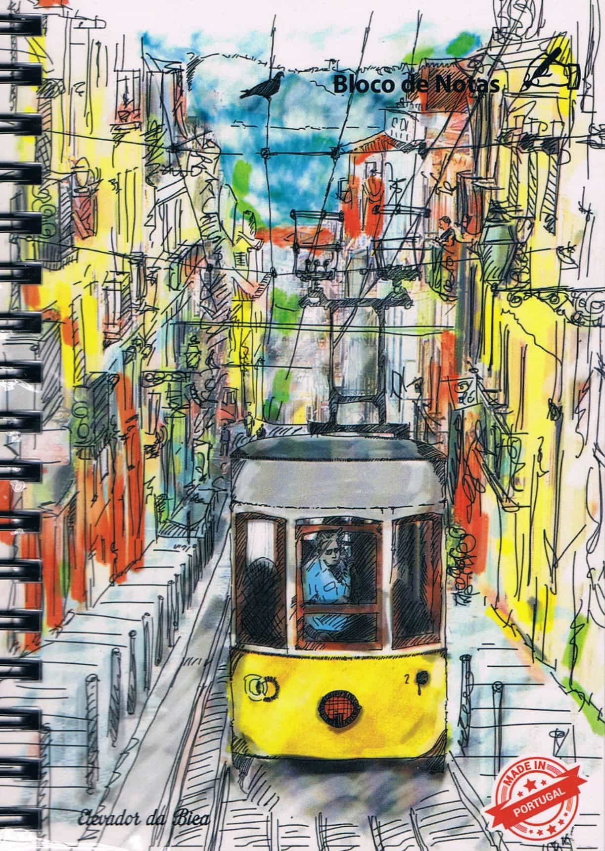 Lisbon Yellow Tram Watercolour Premium Spiral Notepad