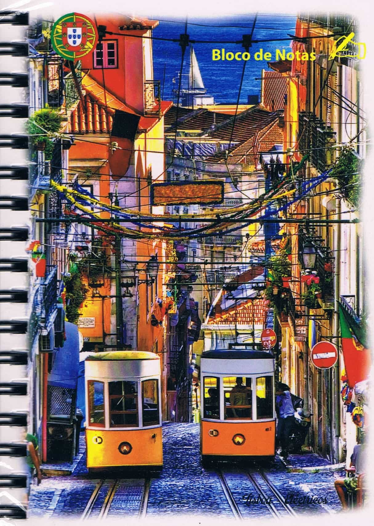Two Lisbon Trams on Historic Street Premium Spiral Notepad