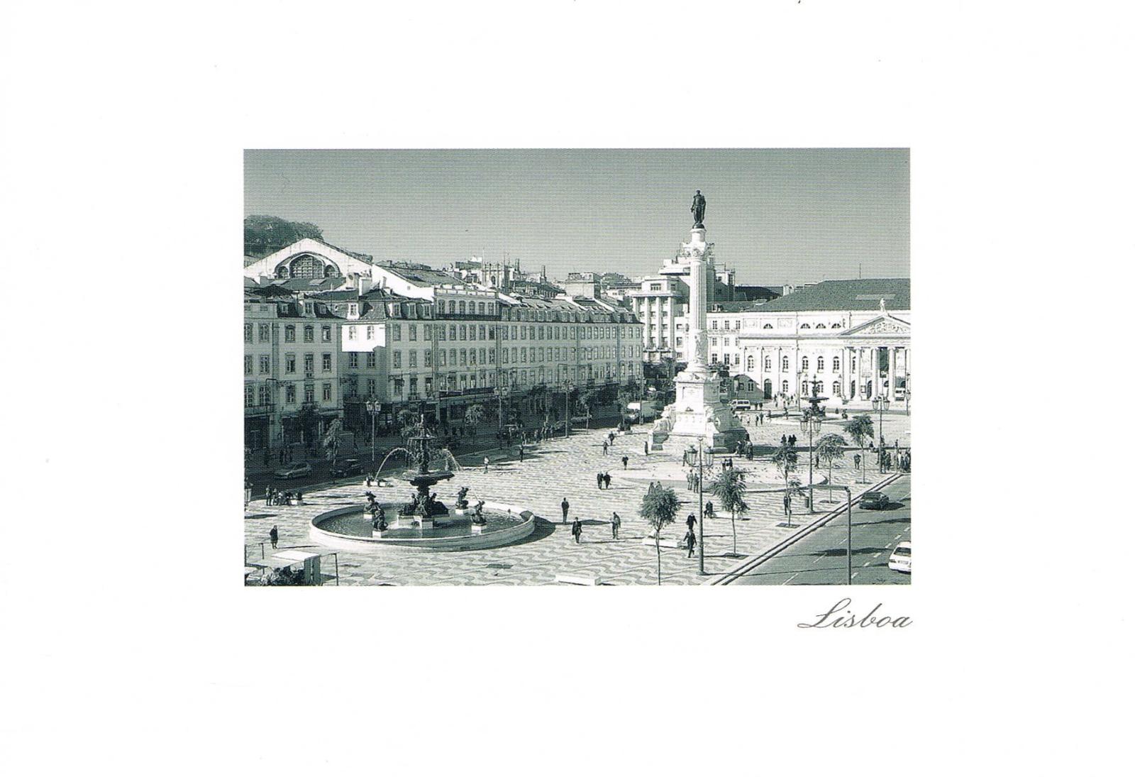 Rossio Square Lisbon Monument and Fountain Monochrome Premium Postcard