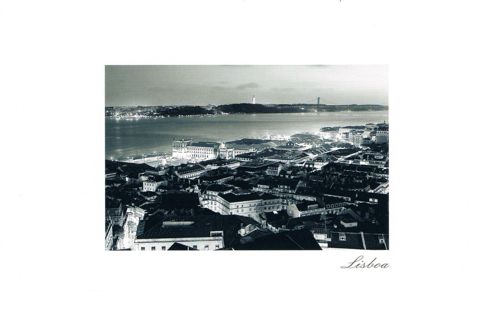 Lisbon Rooftops and Tagus River Monochrome Panorama Premium Postcard