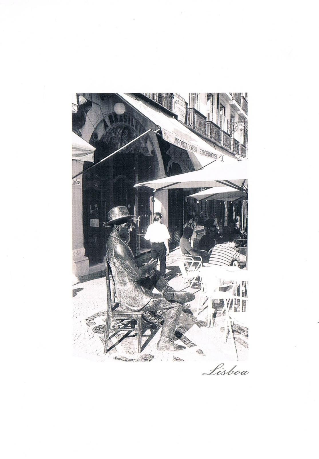 Fernando Pessoa Statue at Café A Brasileira Lisbon Premium Postcard