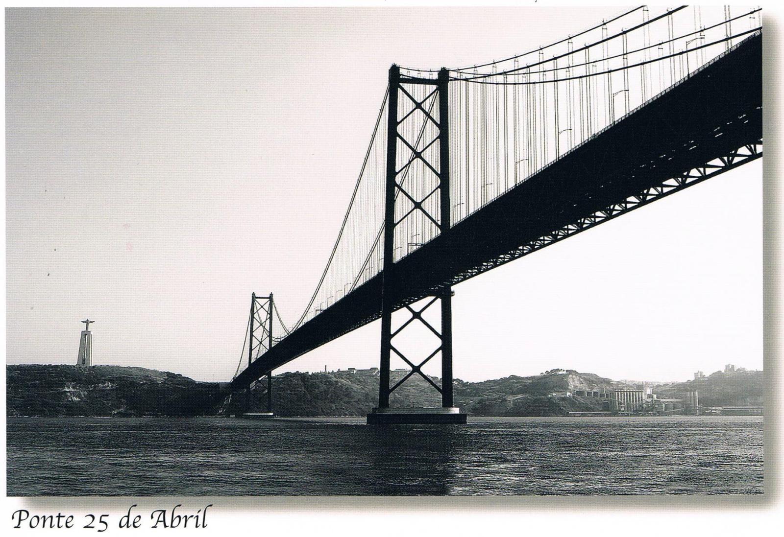 25 de Abril Bridge Lisbon and Cristo Rei Monochrome Premium Postcard