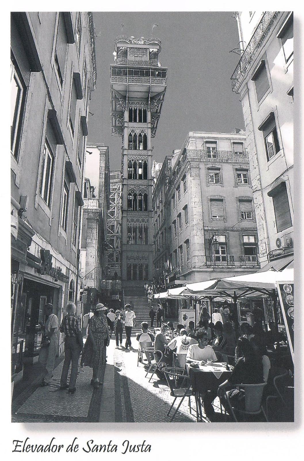 Santa Justa Lift Lisbon Street Scene Monochrome Premium Postcard