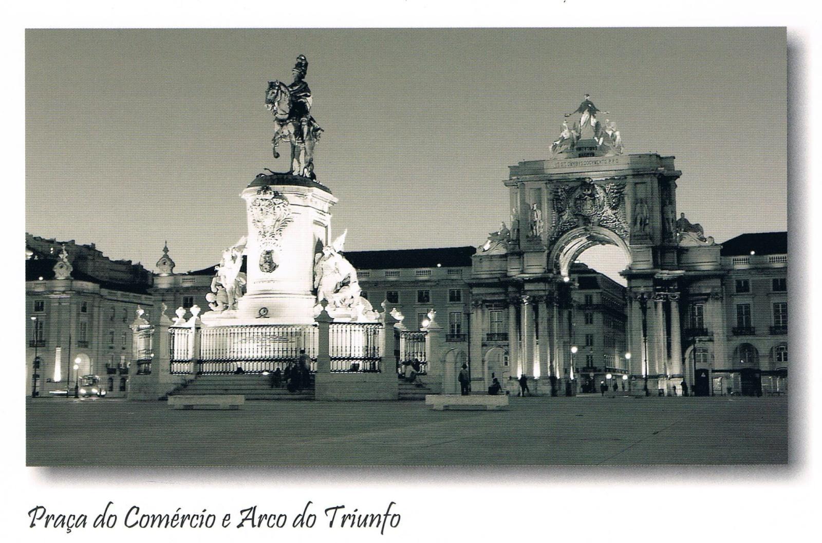 Lisbon Commerce Square and Triumphal Arch Monochrome Premium Postcard