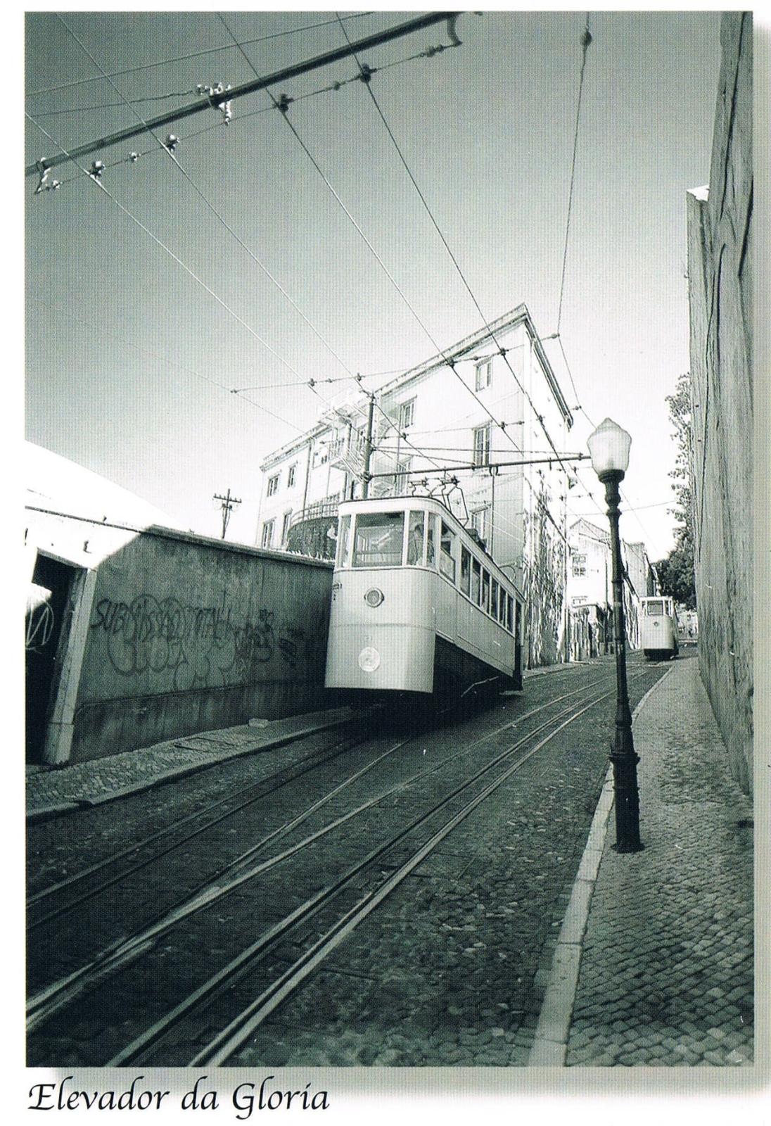 Glória Funicular Lisbon Steep Street Monochrome Premium Postcard