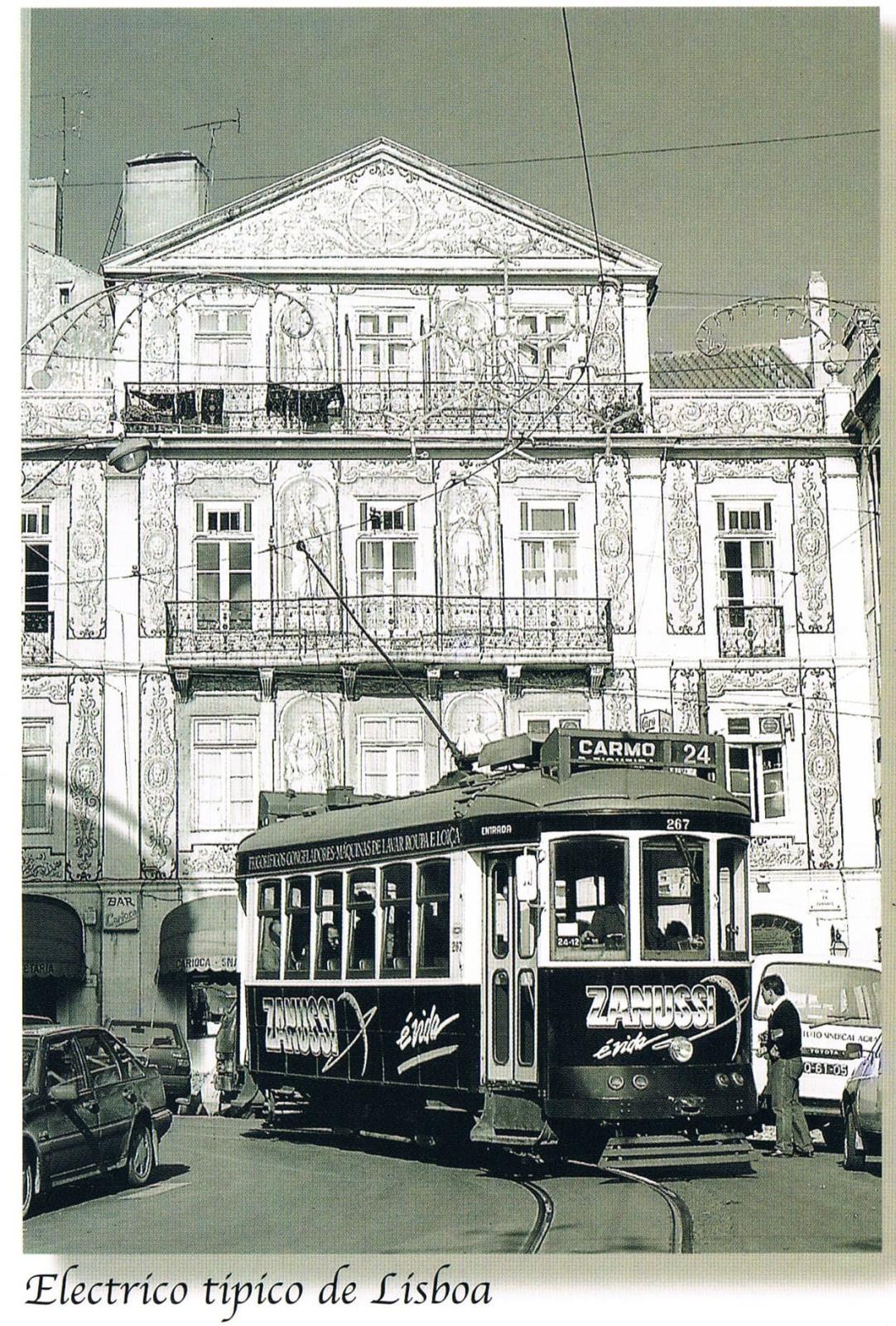Vintage Lisbon Tram on Historic Street Monochrome Premium Postcard