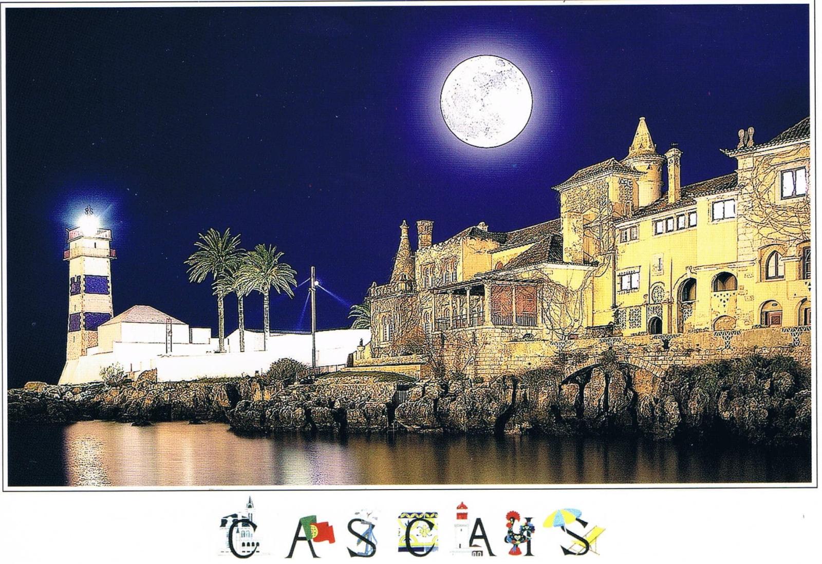 Santa Marta Lighthouse Cascais by Moonlight Premium Postcard