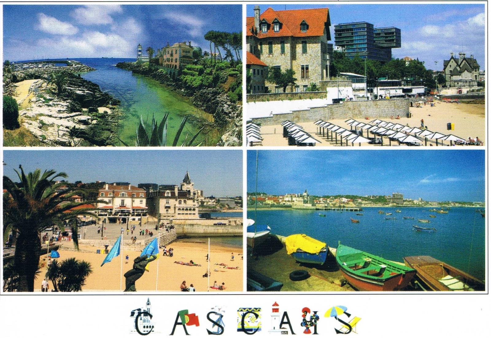 Cascais Coast Beaches and Boats Four-View Premium Postcard