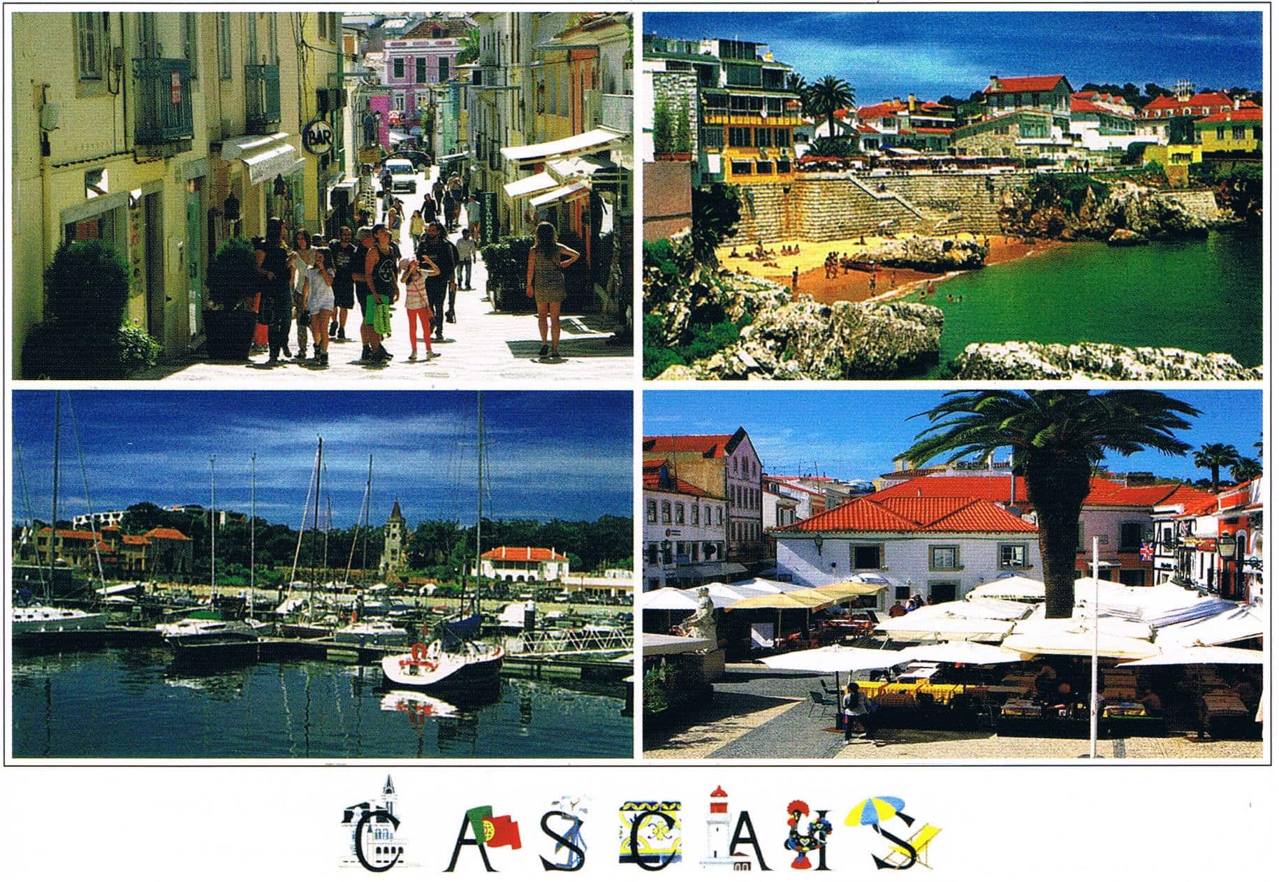 Cascais Old Town Marina and Beaches Four-View Premium Postcard