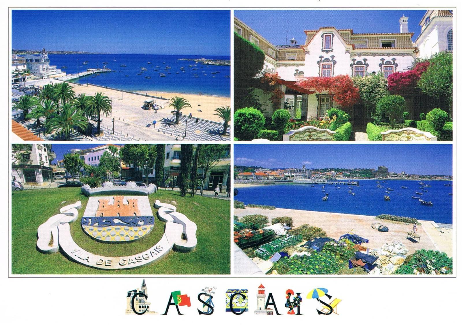 Cascais Praia da Ribeira and Town Landmarks Four-View Premium Postcard