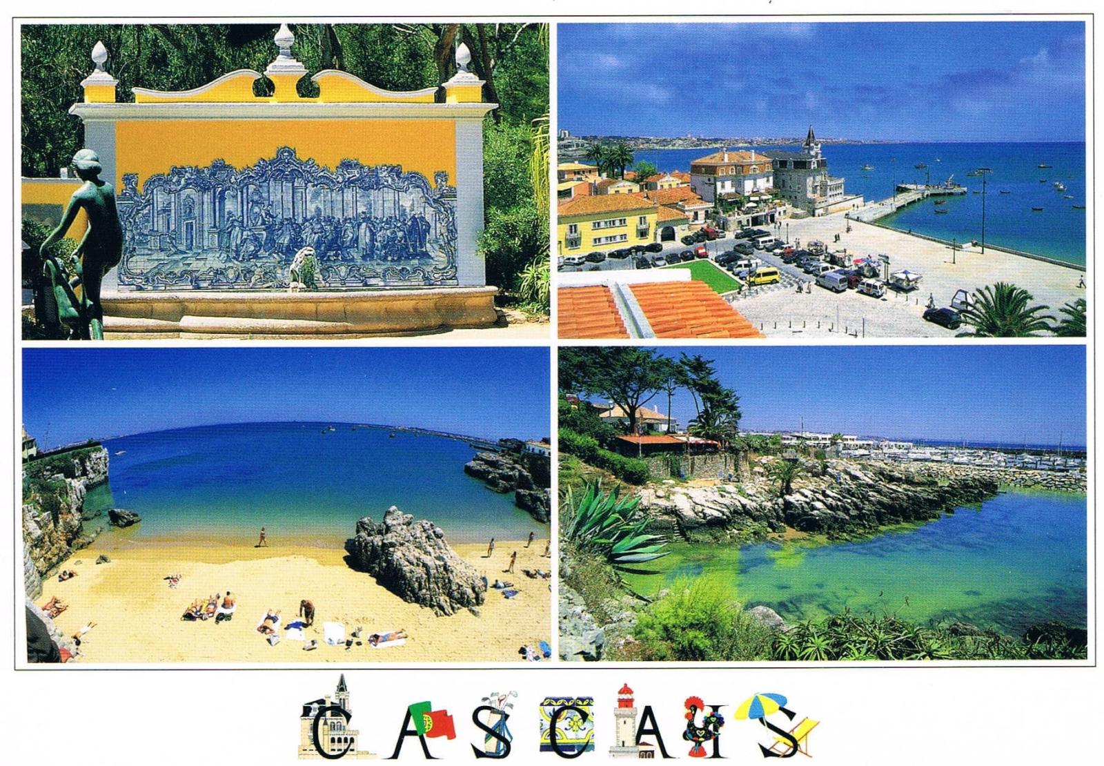Cascais Beaches and Azulejo Four-View Premium Postcard
