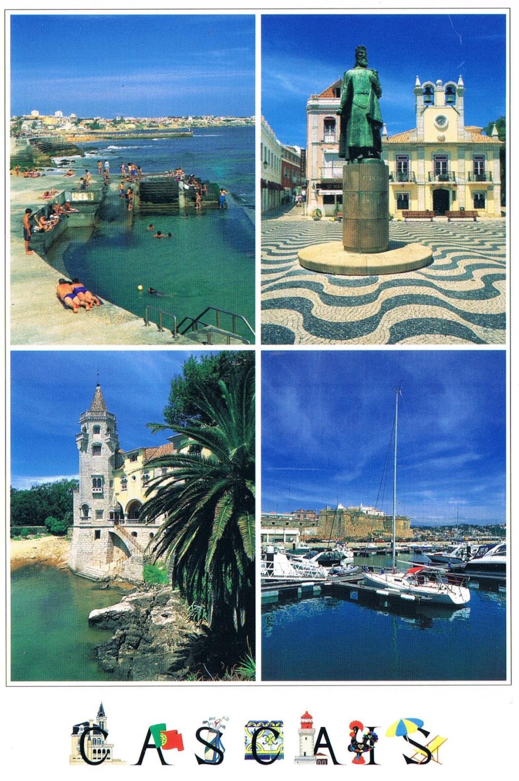 Cascais Harbour Lighthouse and Marina Four-View Premium Postcard
