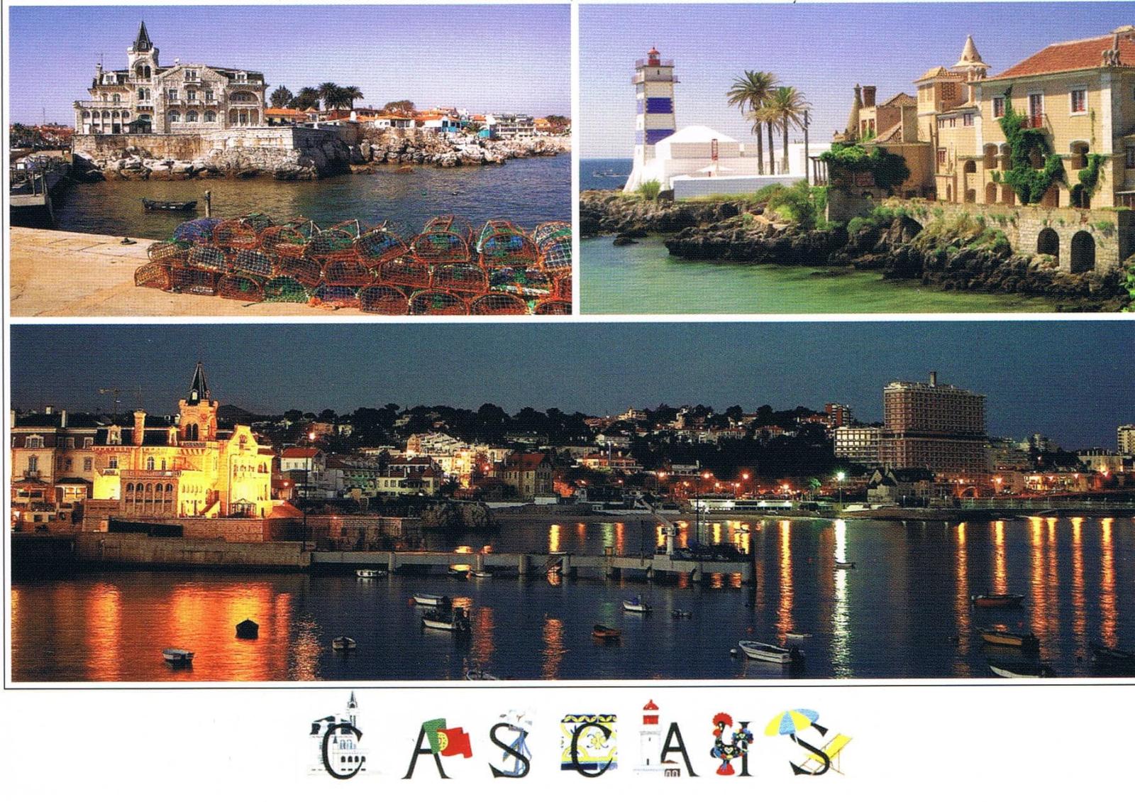 Cascais Lighthouse and Illuminated Bay Three-View Premium Postcard