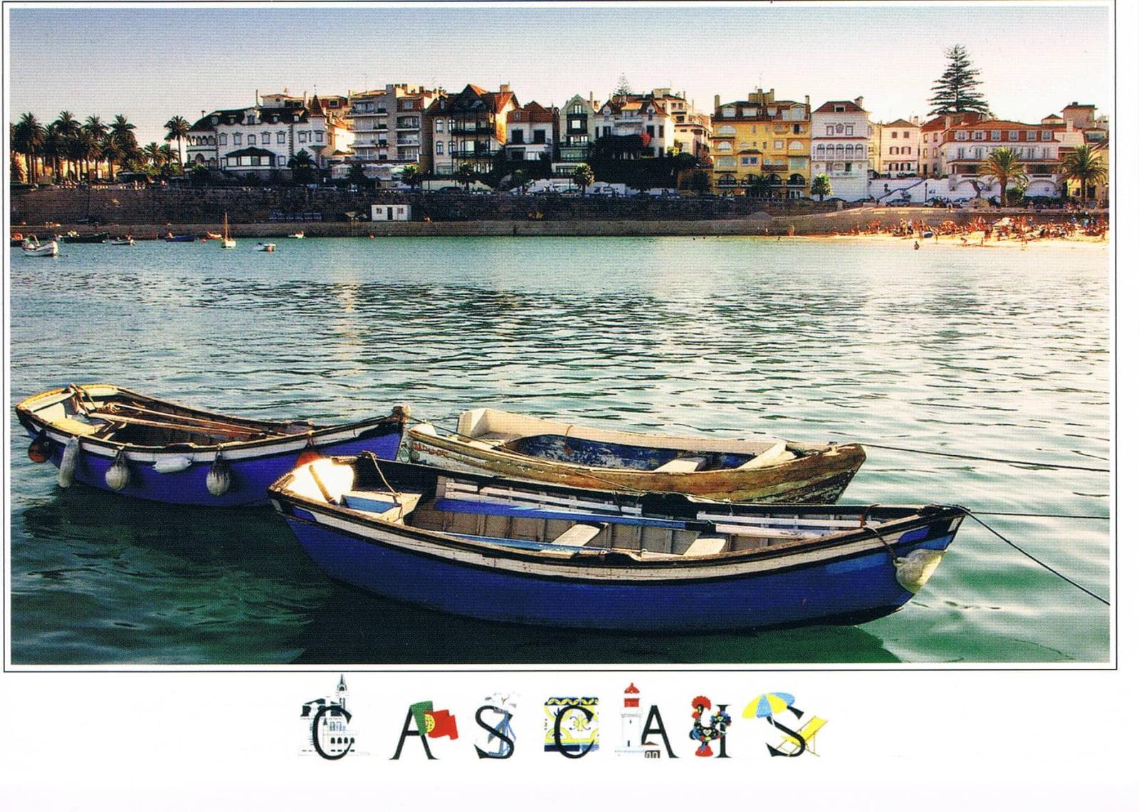 Cascais Fishing Boats and Town Panorama Premium Postcard