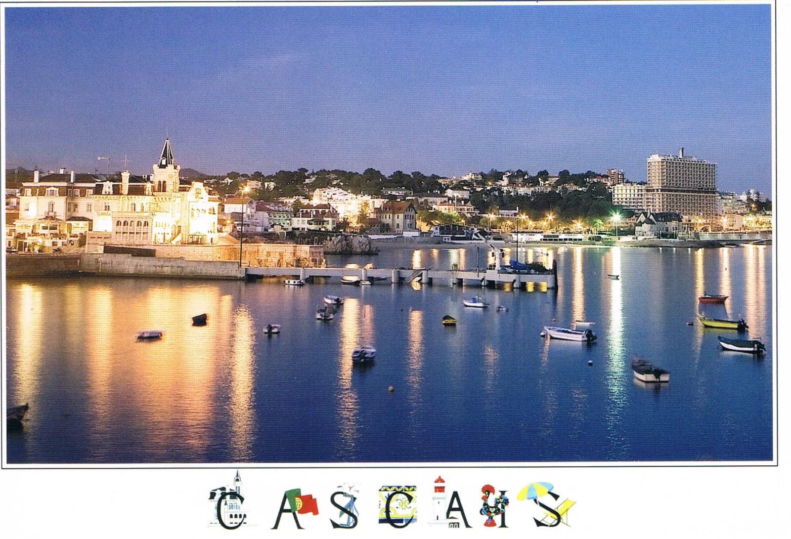 Cascais Bay Illuminated Waterfront at Night Premium Postcard