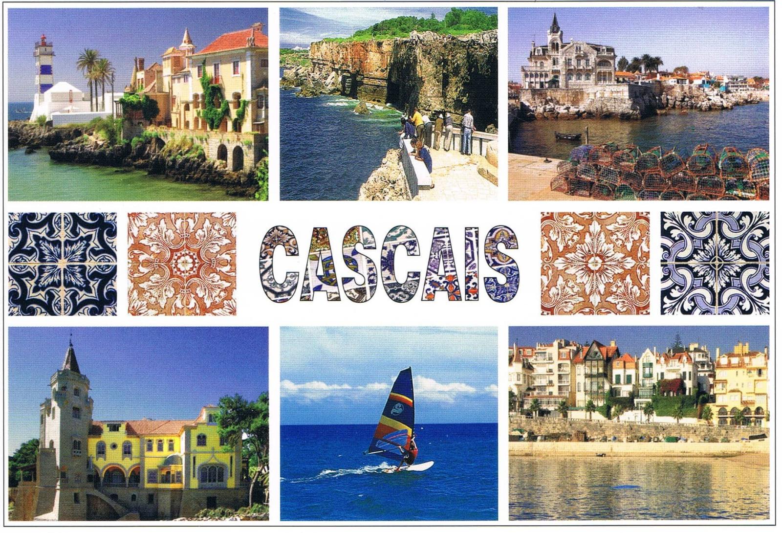 Cascais Landmark and Azulejo Souvenir Collage Premium Postcard