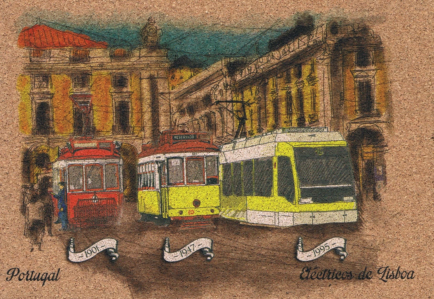 Three Generations of Lisbon Trams 1901–1995 Illustrated Cork Postcard