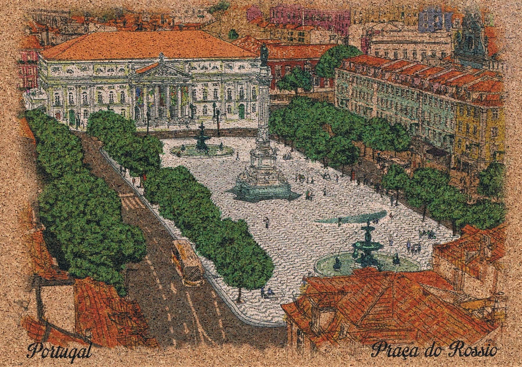 Illustrated Rossio Square Aerial View Cork Postcard