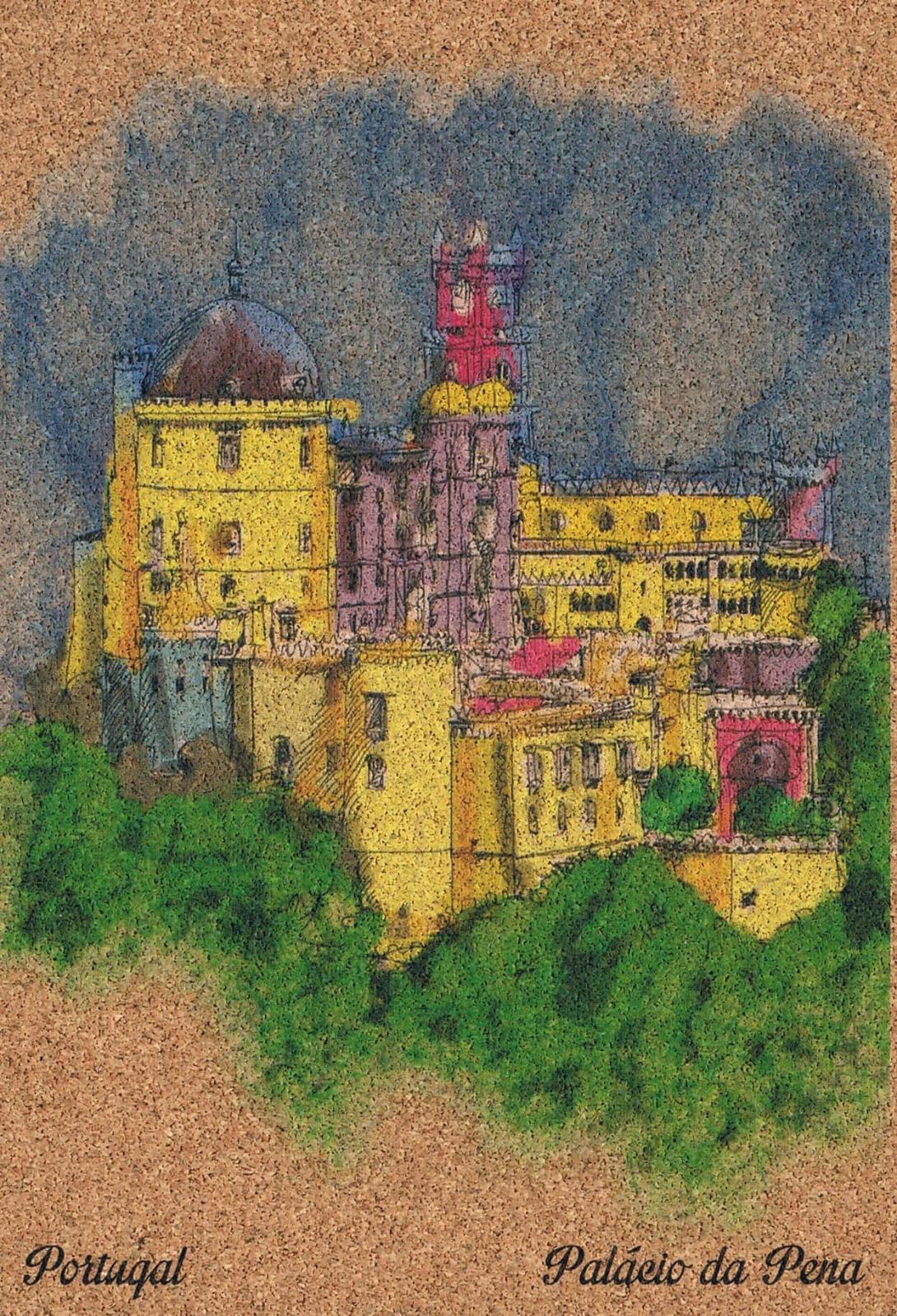 Illustrated Pena Palace in Sintra Cork Postcard